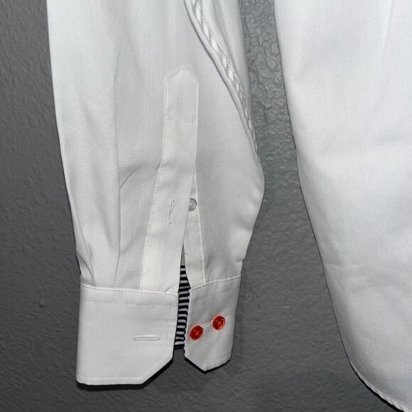 HUSQVARNA Men's Embroidered Spellout Long Sleeve Button Down White Dress Shirt L - Picture 6 of 13